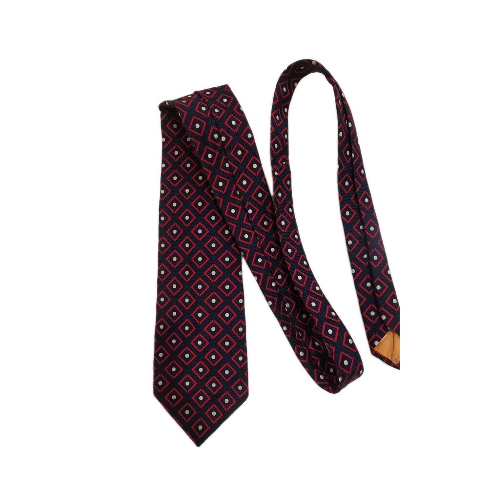 SULKA MCM Luxury Mens Tie Made/ France For Carlton's Geometric Pattern Blue Red